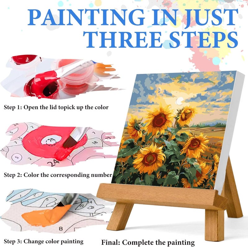 PRASIO Paint by Numbers Kit for Adults Flowers, Sunflower Easy Adult Paint by Number Kits on Canvas, DIY Acrylic Watercolor Oil Paint by Number for Adults Beginner for Home Decor Gift 16x16 Inch - Image 4